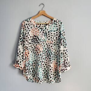 Van Heusen Colorful Animal Print Sheer Lightweight Pullover Top Size L